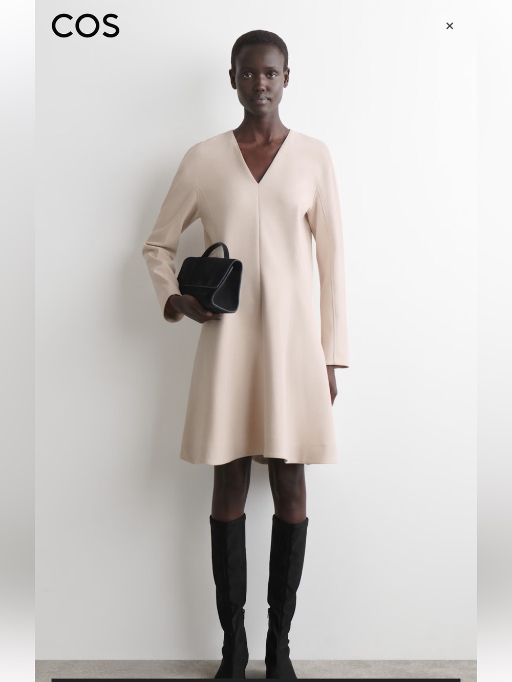 COS Tailored V-Neck A-Line Mini Dress Ivory Architectural US10